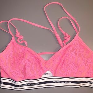 VS Pink Bralette Neon Blush Pink w/ Elastic B&W Band, Adjustable Strap & Cutout